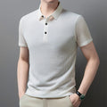 Men's Textured Knit Short Sleeve Polo Shirt – Breathable Summer Casual Contrast Collar Knitwear Top