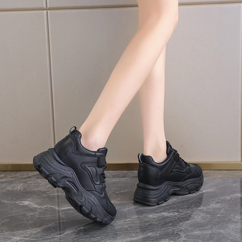Platform Lace-Up Sneakers – White & Black