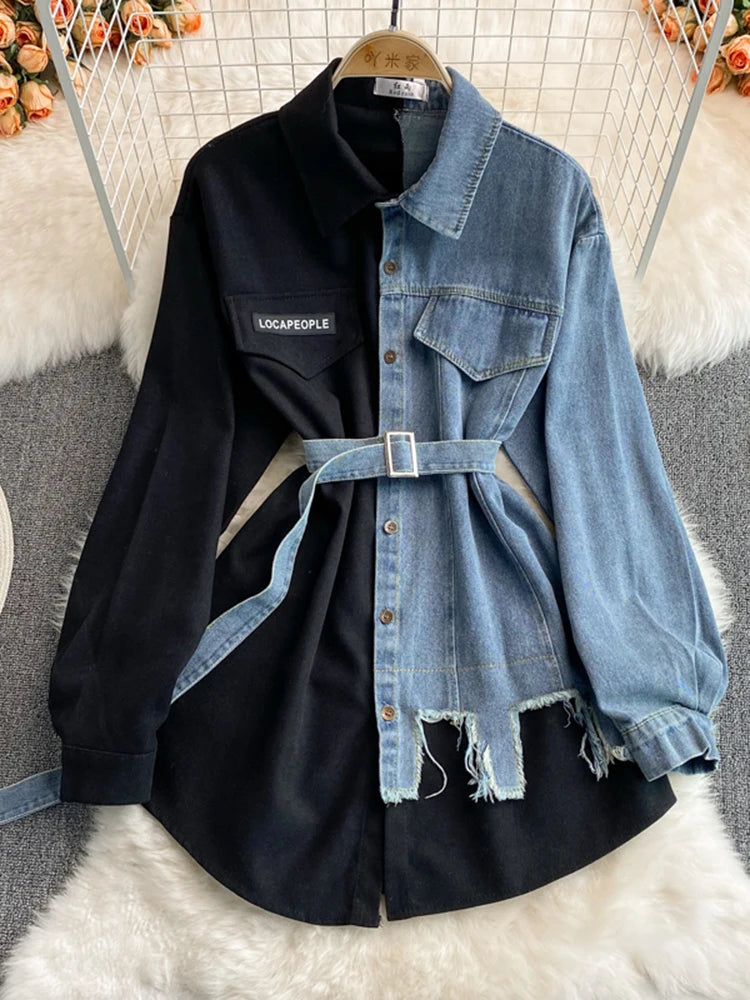 Hybrid Contrast Denim & Cotton Overshirt