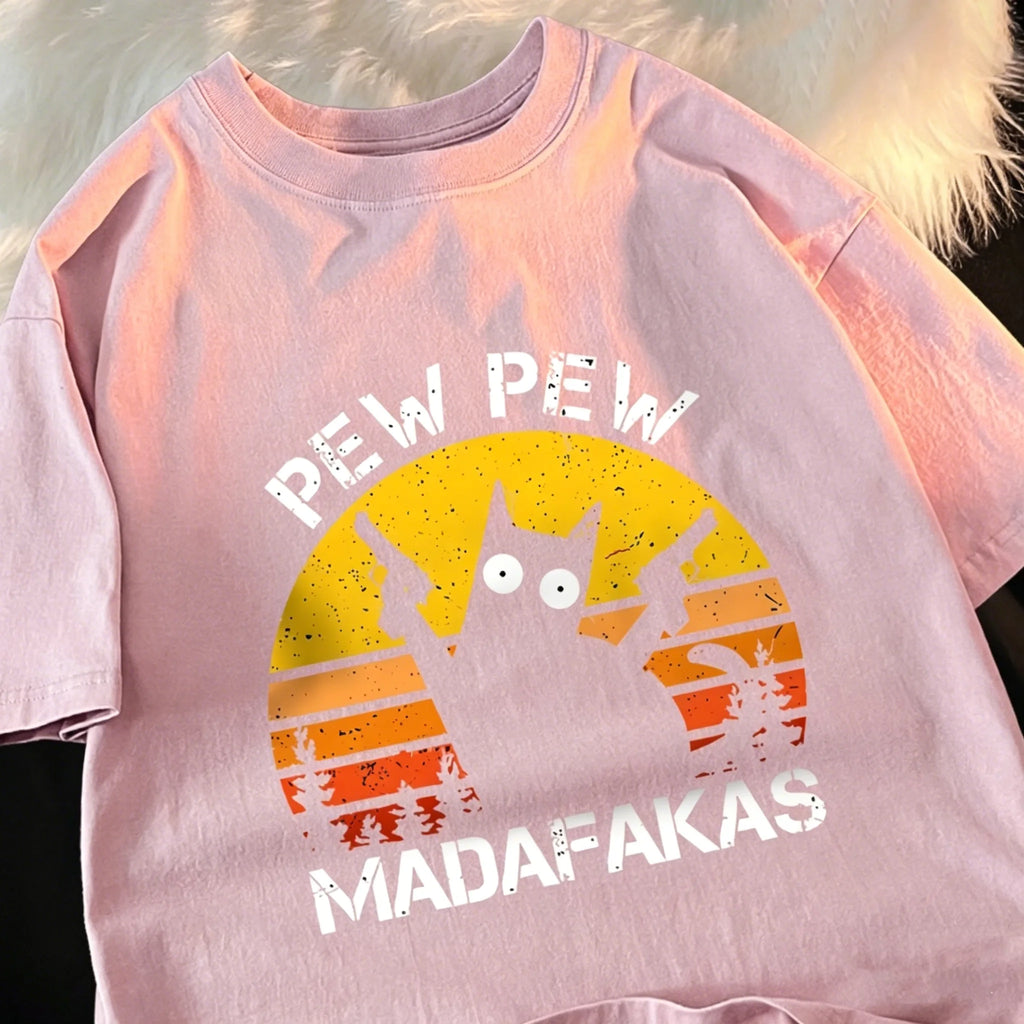 Pew Pew Madafakas Retro Cat Graphic Tee