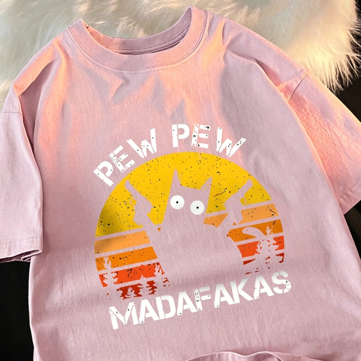 Pew Pew Madafakas Retro Cat Graphic Tee