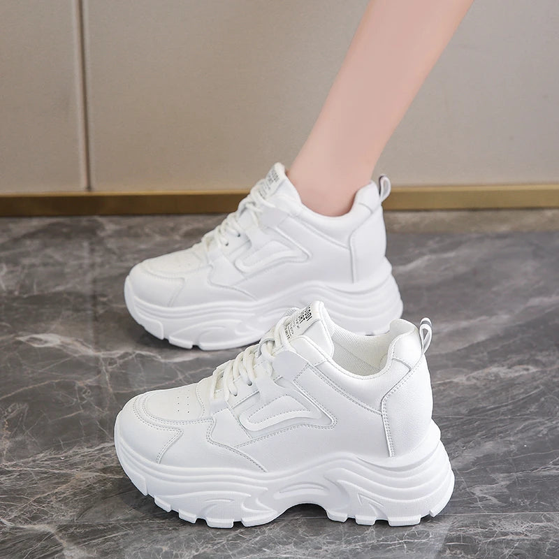 Platform Lace-Up Sneakers – White & Black