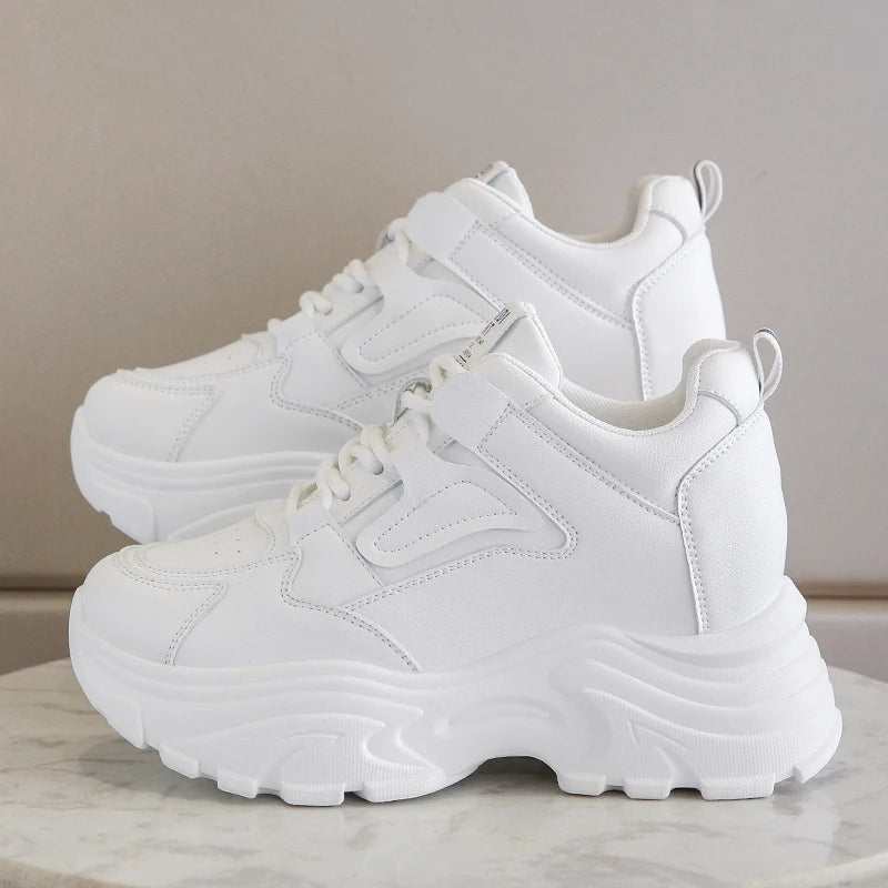 Platform Lace-Up Sneakers – White & Black
