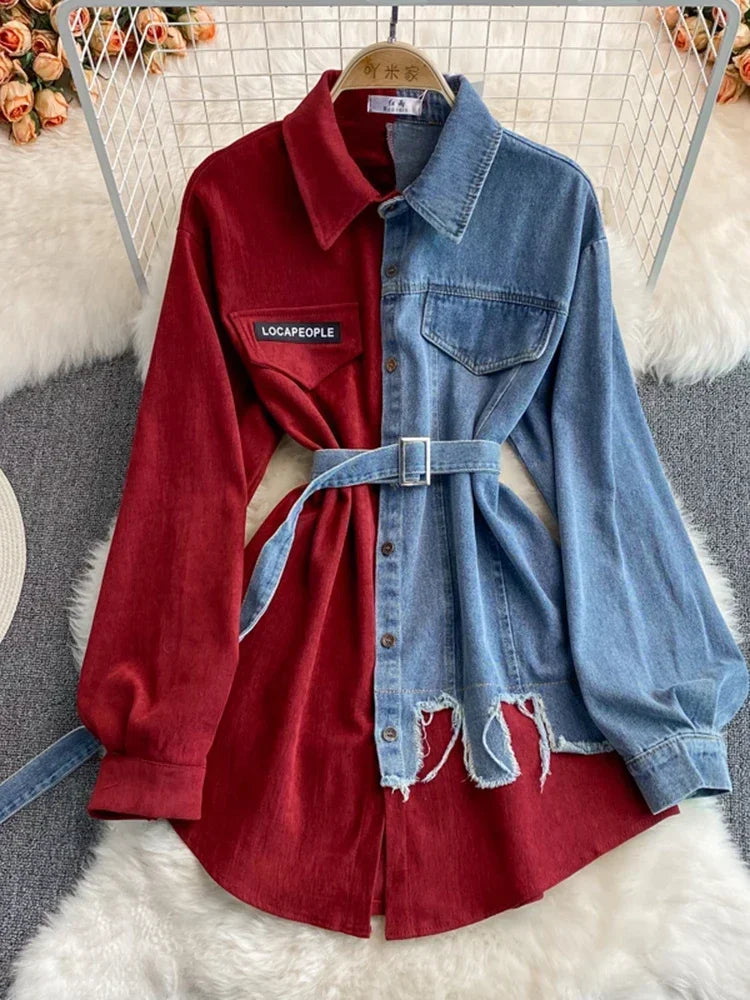 Hybrid Contrast Denim & Cotton Overshirt