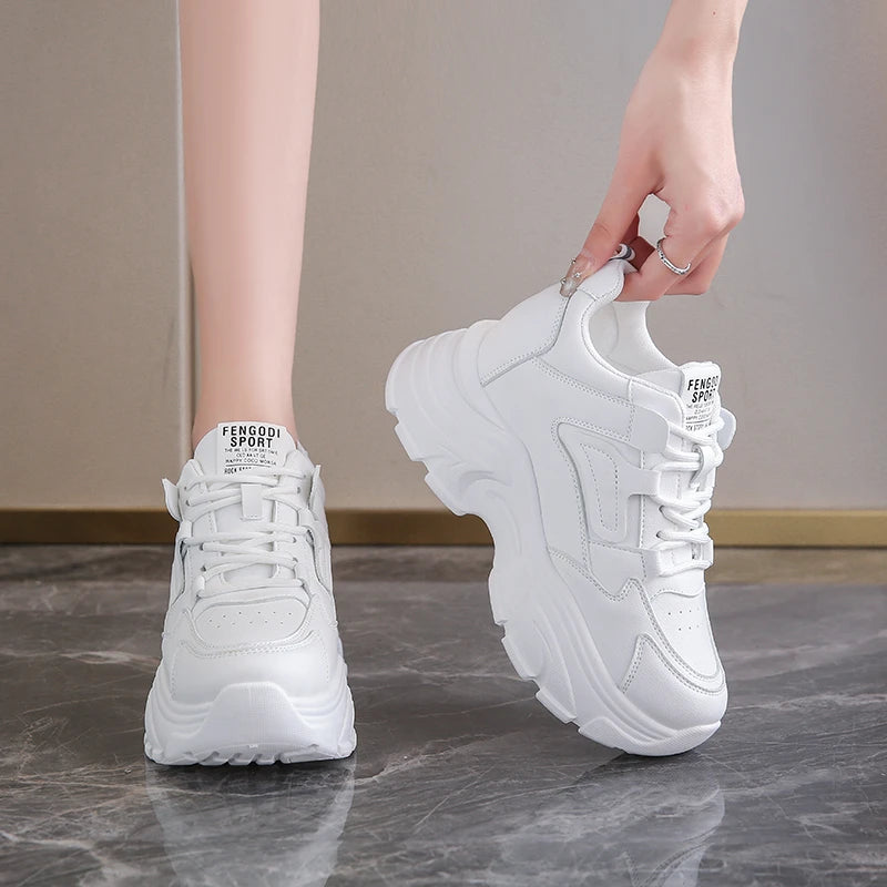 Platform Lace-Up Sneakers – White & Black