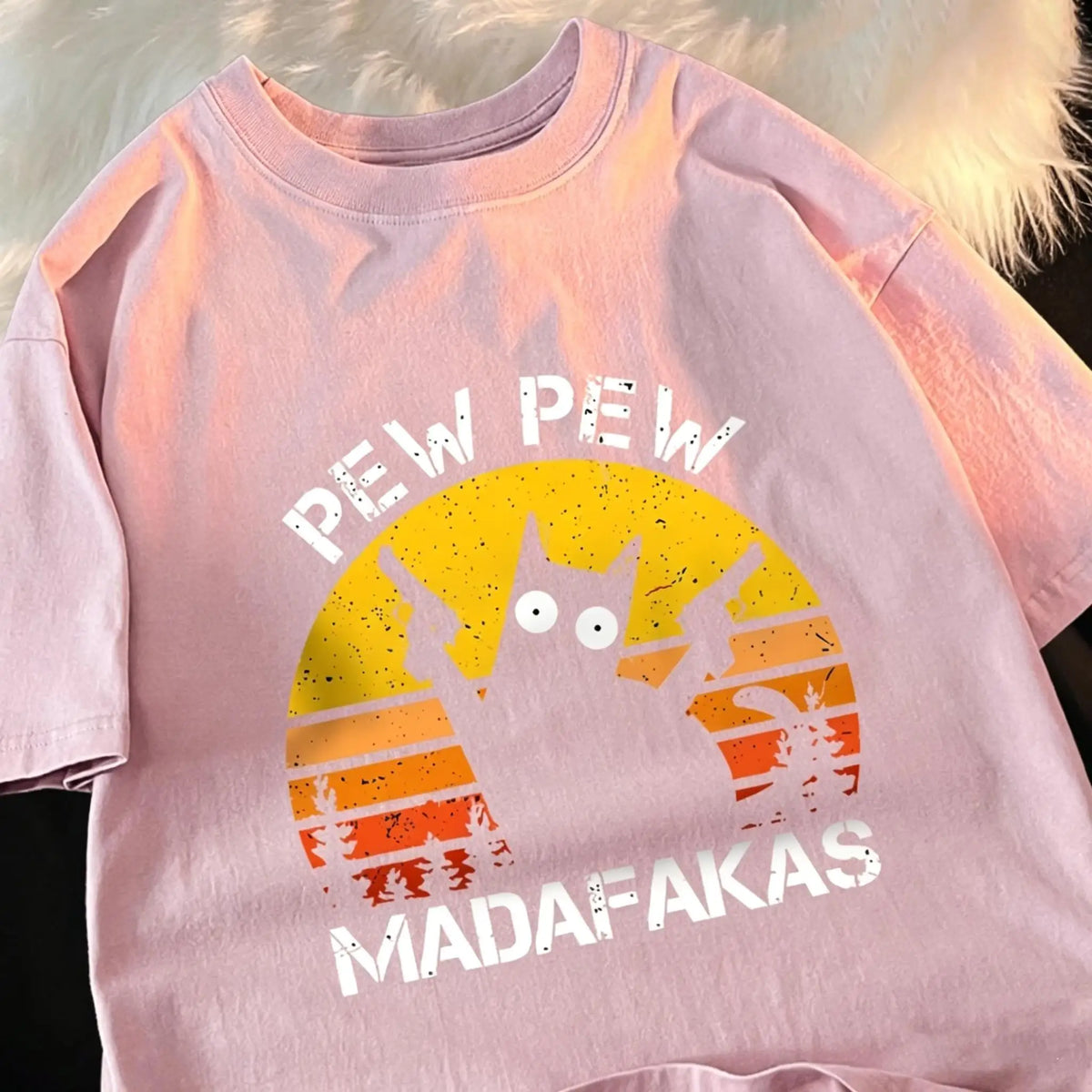 Pew Pew Madafakas Retro Cat Graphic Tee