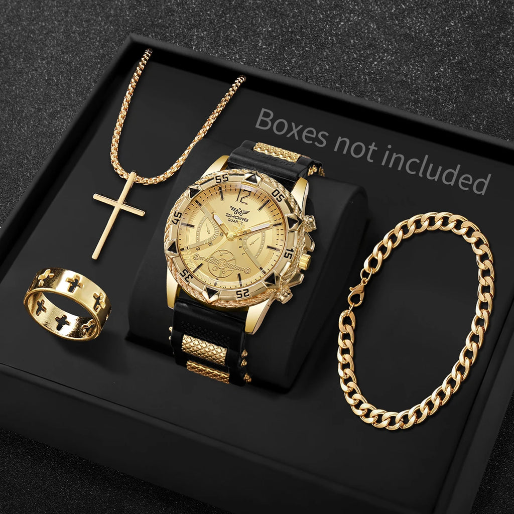 Imperial 4-Piece Arabic Dial Watch & Jewelry Set