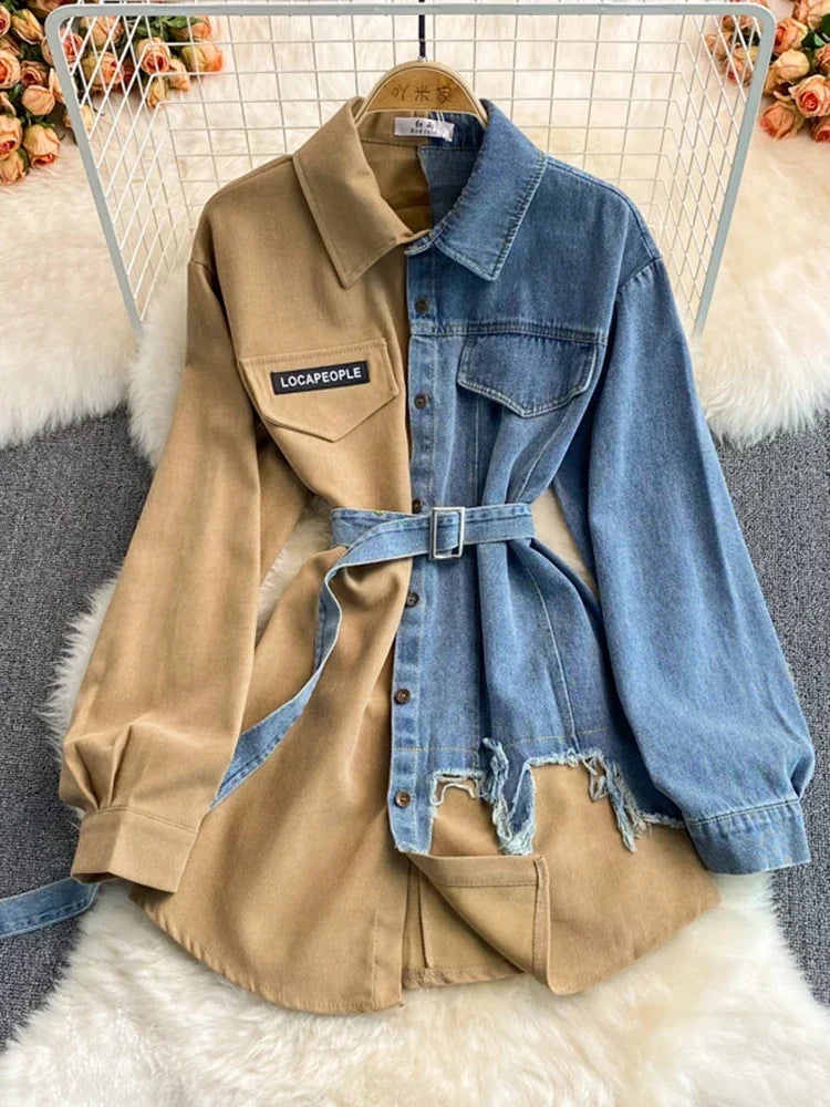 Hybrid Contrast Denim & Cotton Overshirt