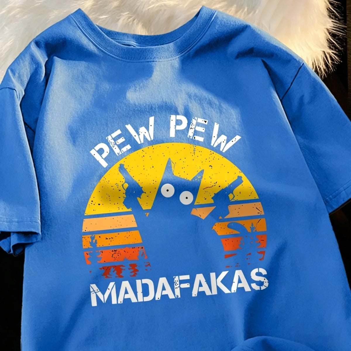 Pew Pew Madafakas Retro Cat Graphic Tee