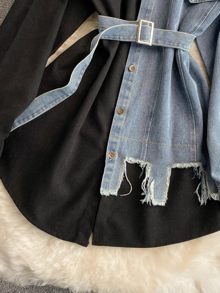 Hybrid Contrast Denim & Cotton Overshirt