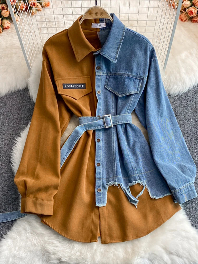 Hybrid Contrast Denim & Cotton Overshirt