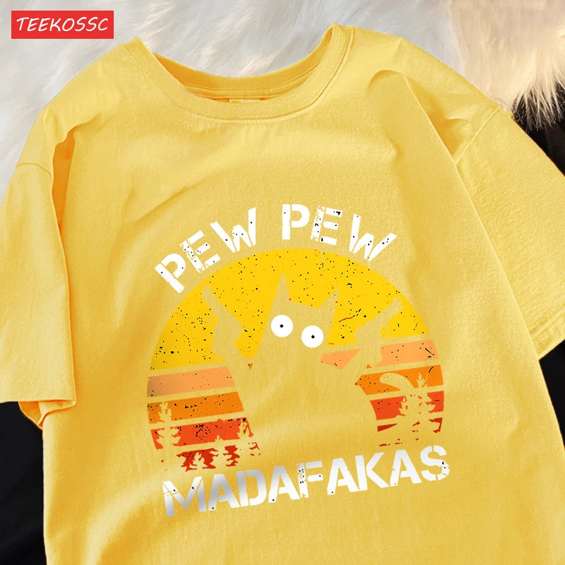 Pew Pew Madafakas Retro Cat Graphic Tee
