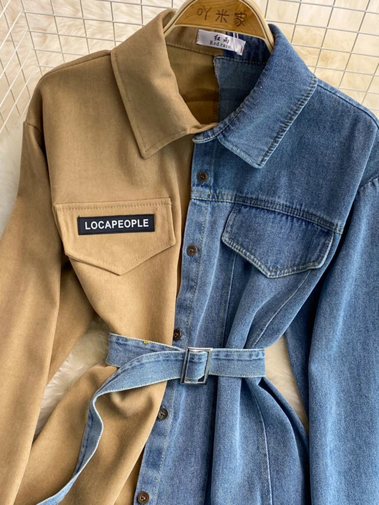 Hybrid Contrast Denim & Cotton Overshirt