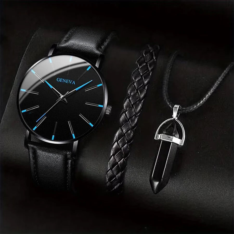 Men's Quartz Watch & Accessory Set
