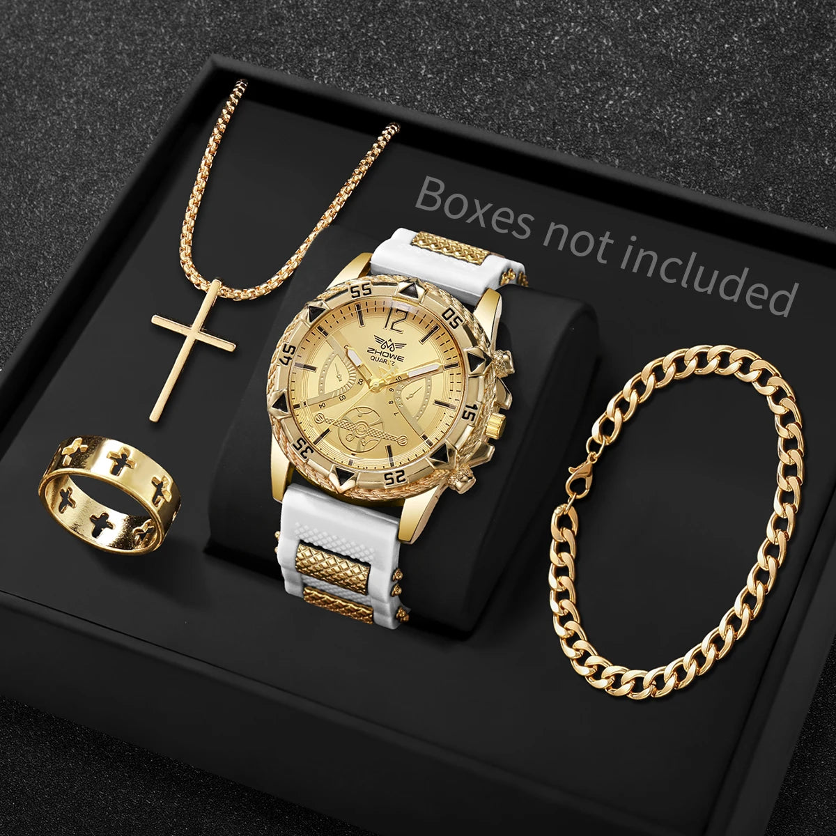Imperial 4-Piece Arabic Dial Watch & Jewelry Set