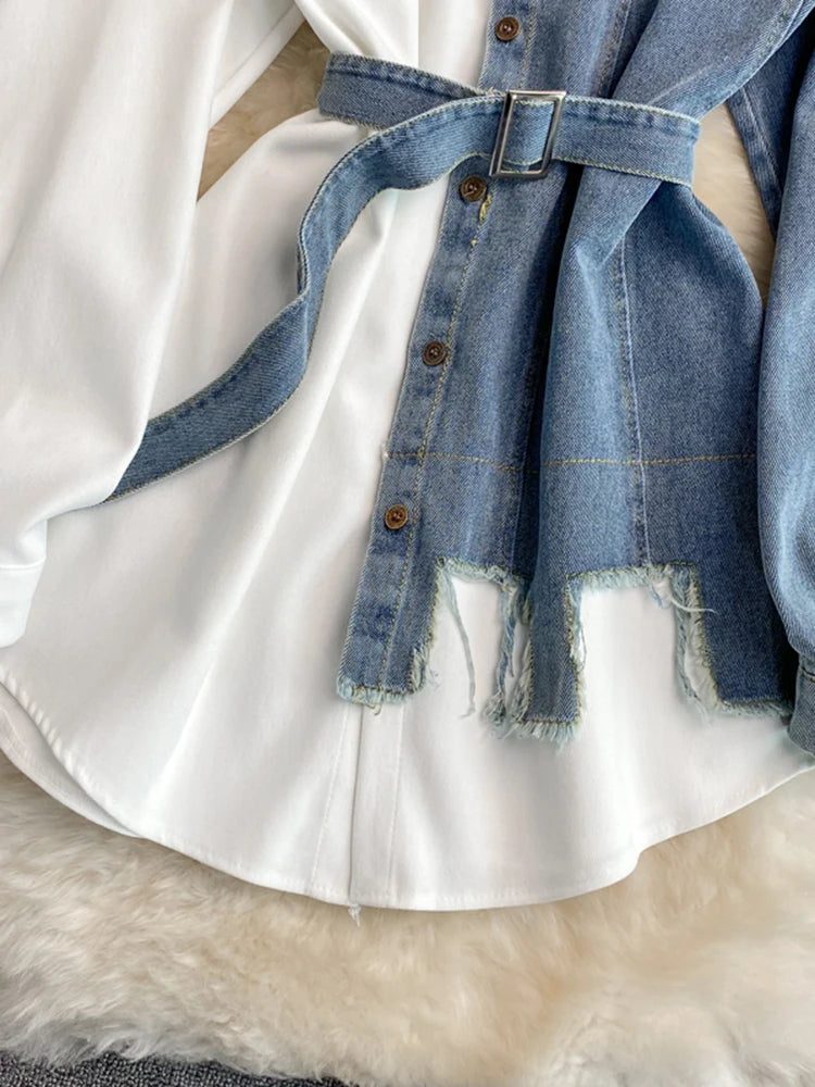 Hybrid Contrast Denim & Cotton Overshirt
