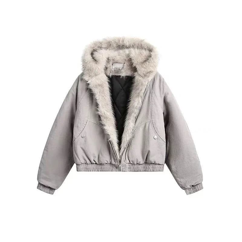 Retro Wool-Collar Quilted Jacket