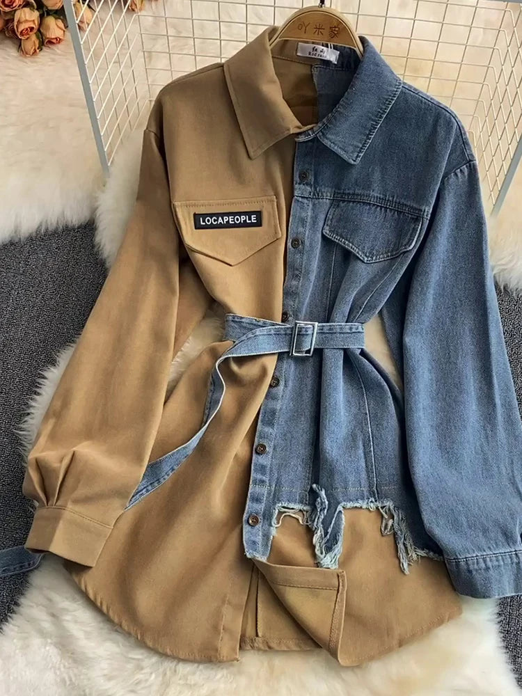 Hybrid Contrast Denim & Cotton Overshirt