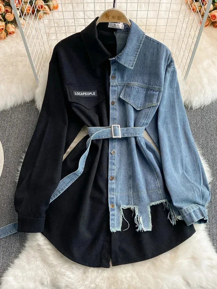 Hybrid Contrast Denim & Cotton Overshirt