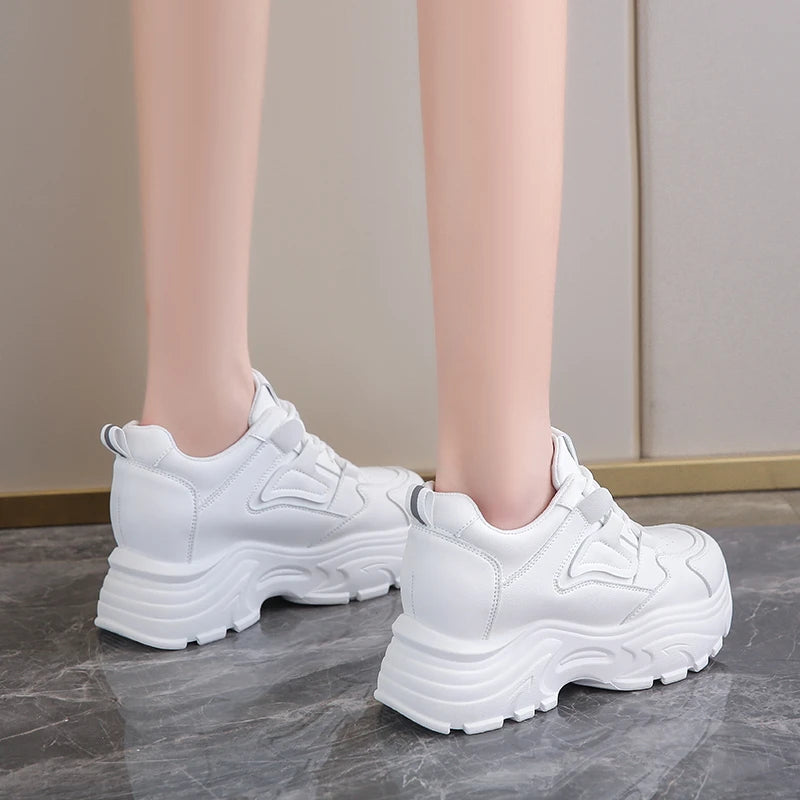 Platform Lace-Up Sneakers – White & Black