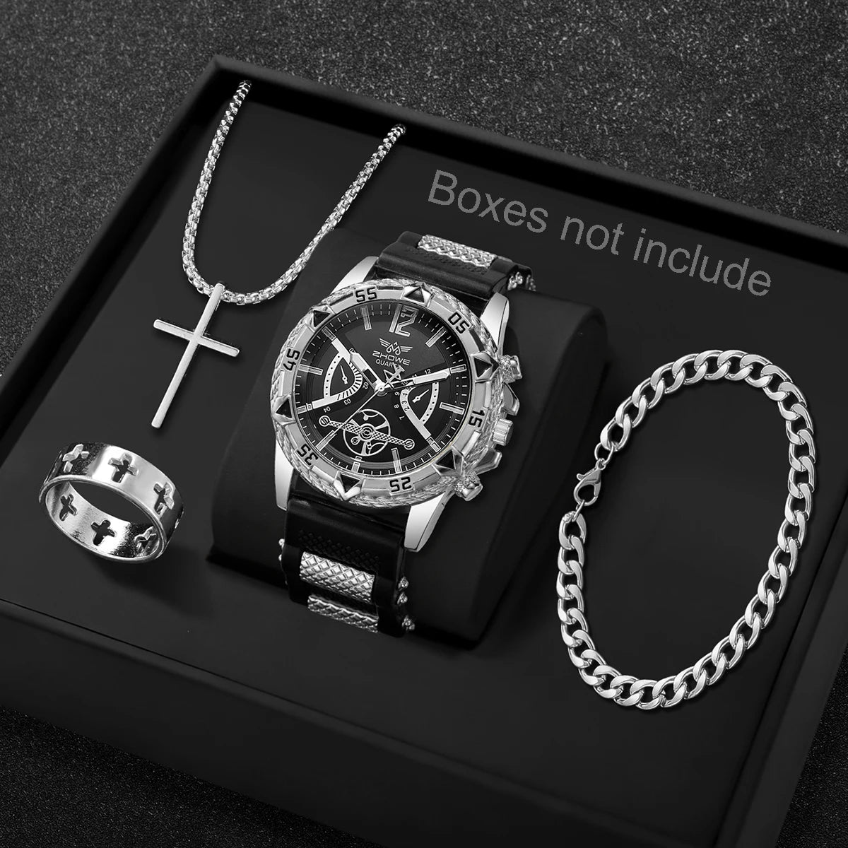 Imperial 4-Piece Arabic Dial Watch & Jewelry Set