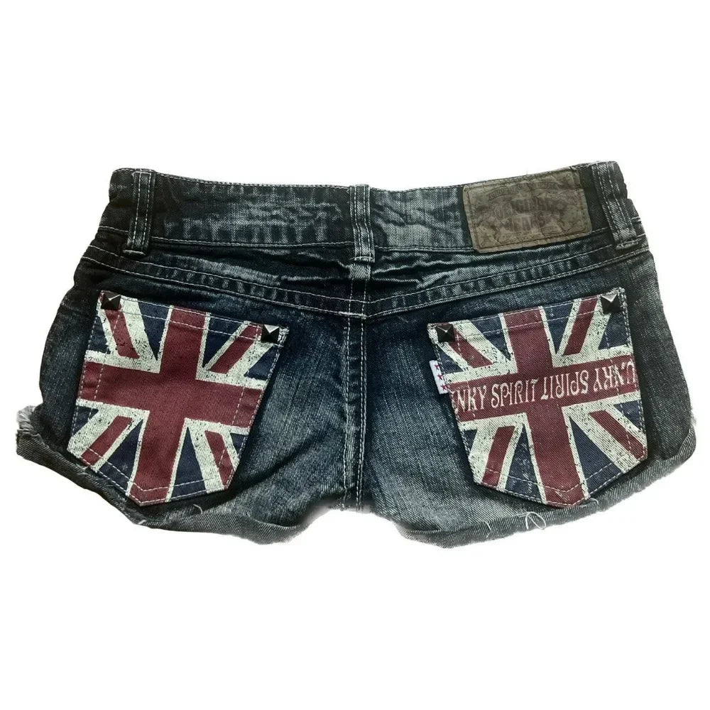 Short en Denim Y2K Underground Taille Basse Délavé