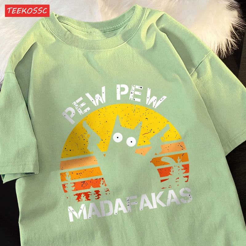 Pew Pew Madafakas Retro Cat Graphic Tee