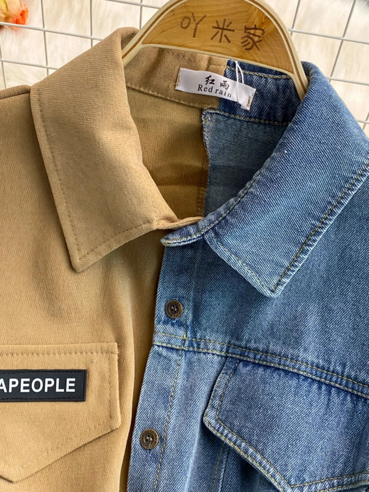 Hybrid Contrast Denim & Cotton Overshirt