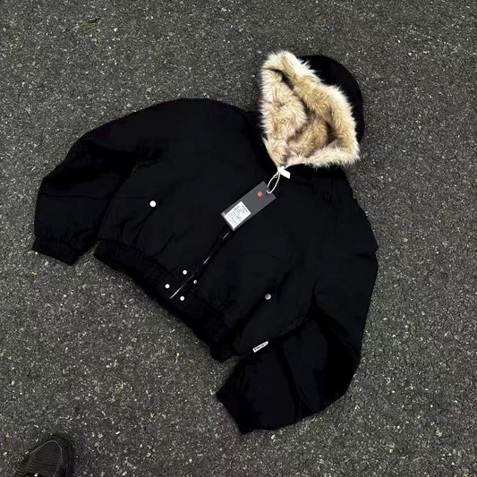 Retro Wool-Collar Quilted Jacket