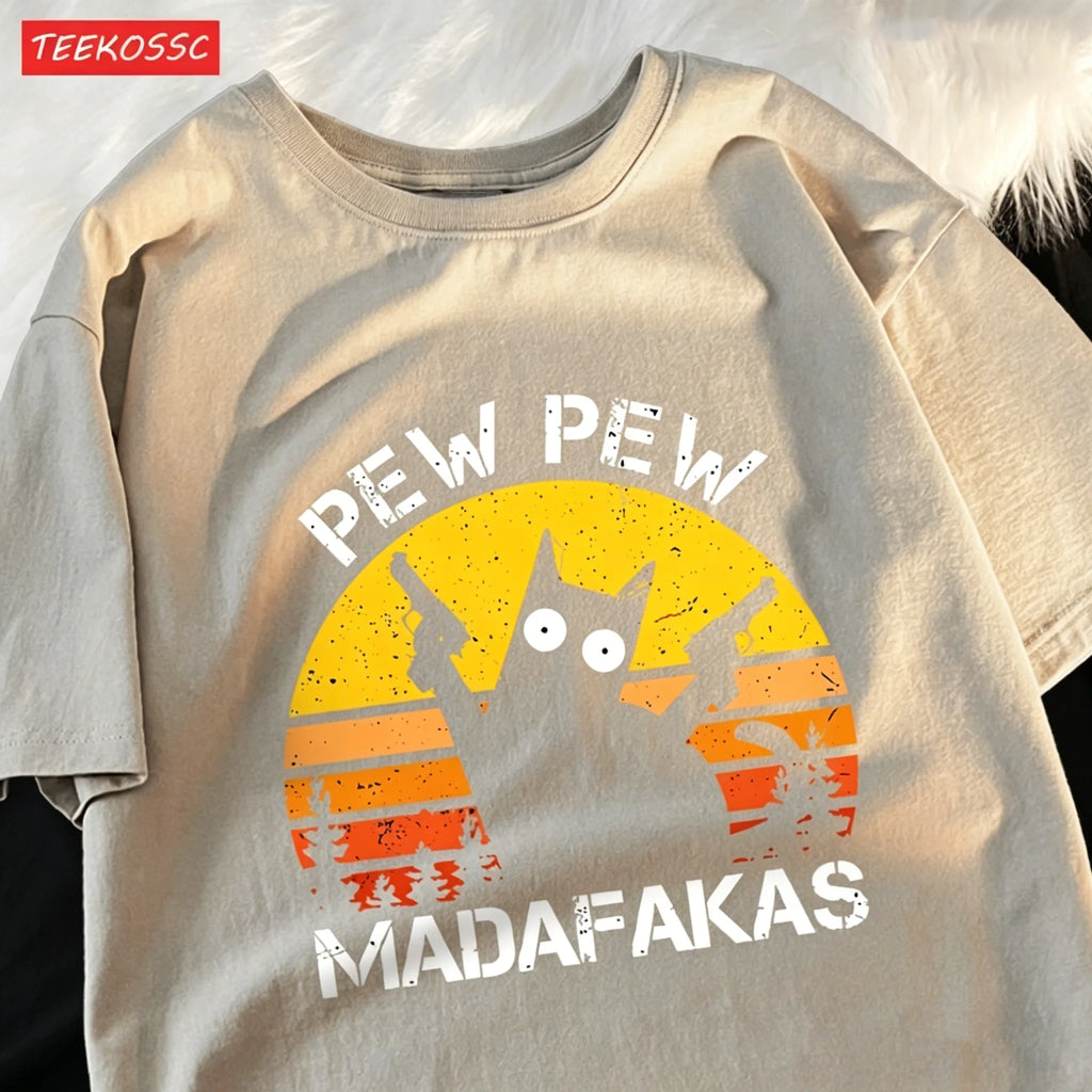 Pew Pew Madafakas Retro Cat Graphic Tee