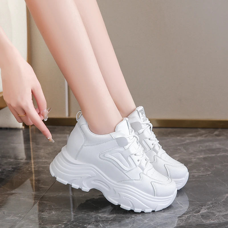 Platform Lace-Up Sneakers – White & Black