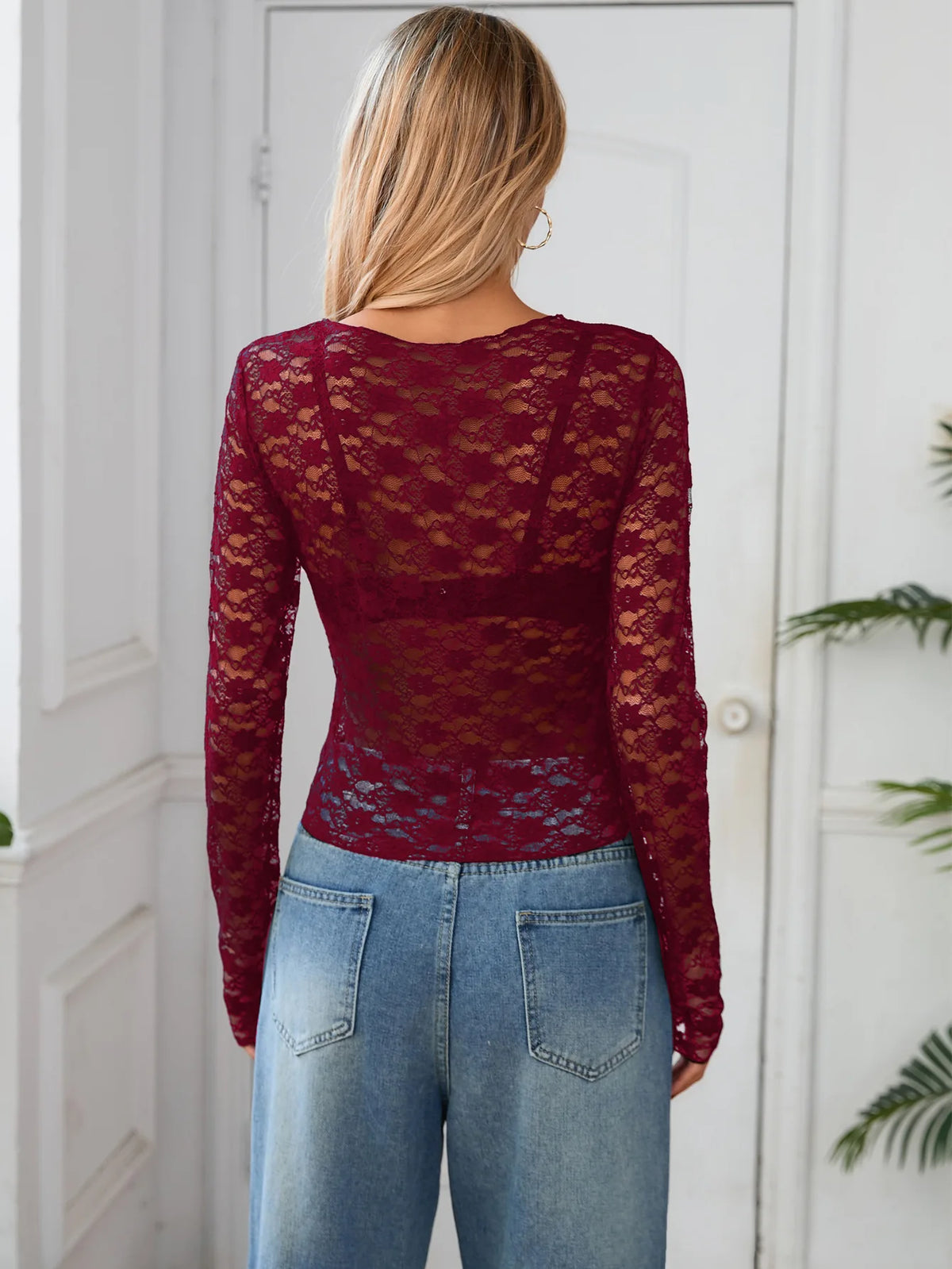 Long-Sleeve Lace-Trim Slim Tee