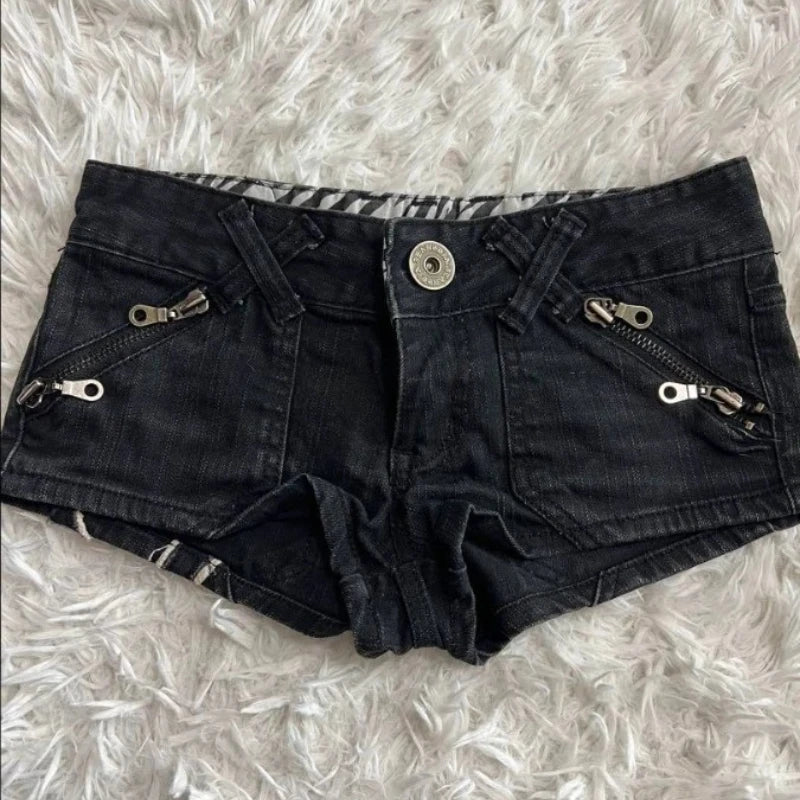 Short en Denim Y2K Underground Taille Basse Délavé