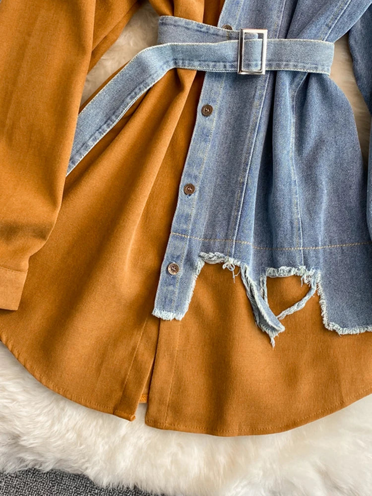 Hybrid Contrast Denim & Cotton Overshirt