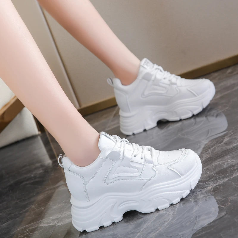 Platform Lace-Up Sneakers – White & Black