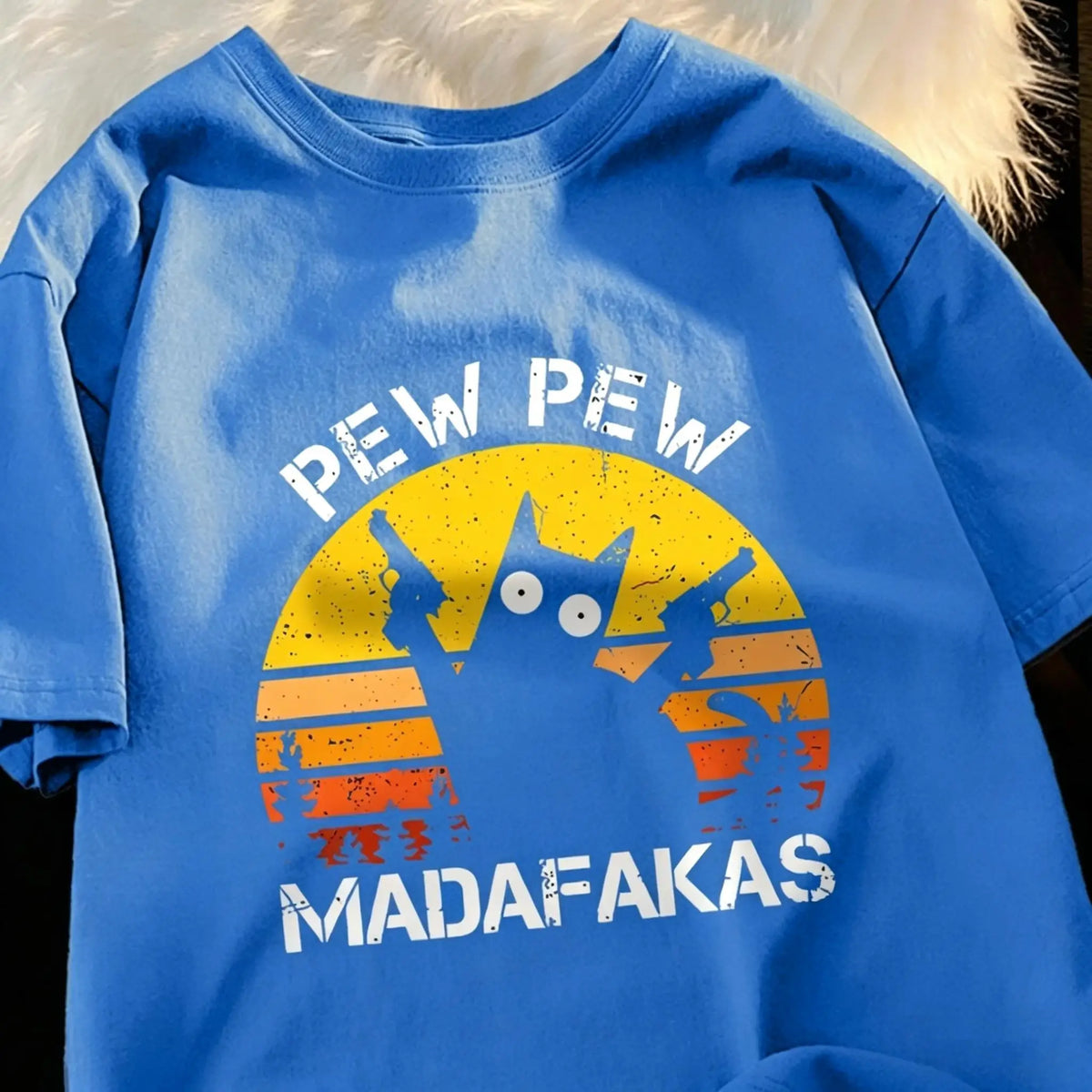 Pew Pew Madafakas Retro Cat Graphic Tee