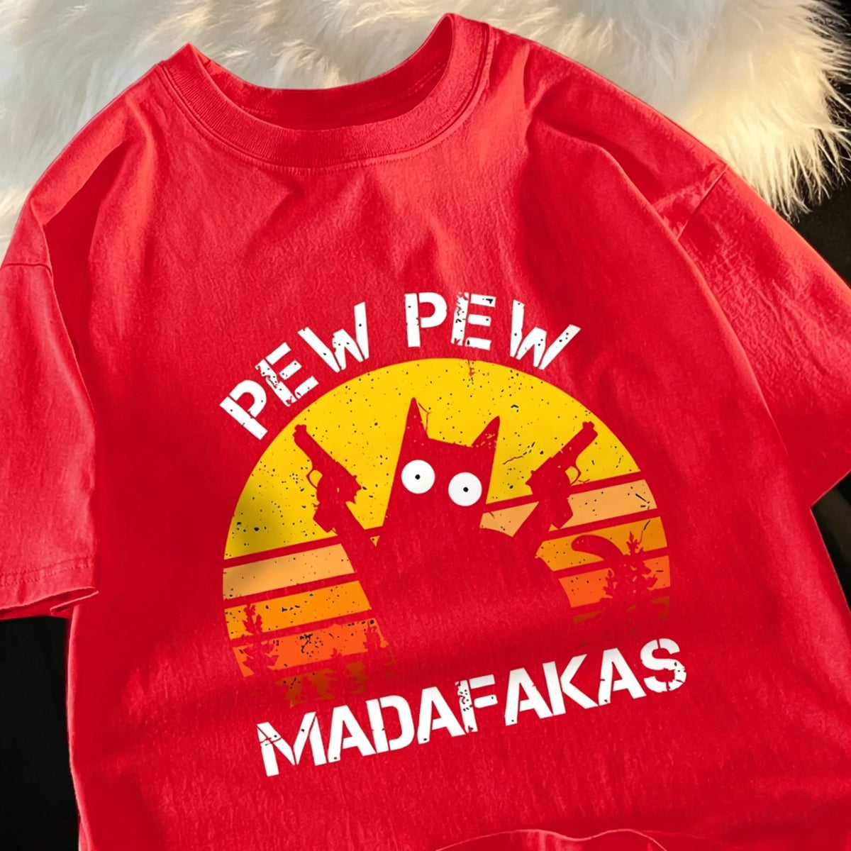 Pew Pew Madafakas Retro Cat Graphic Tee