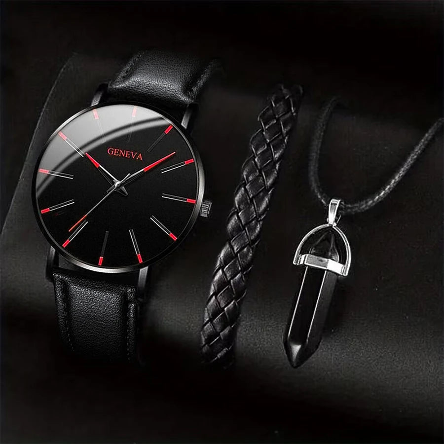 Men's Quartz Watch & Accessory Set