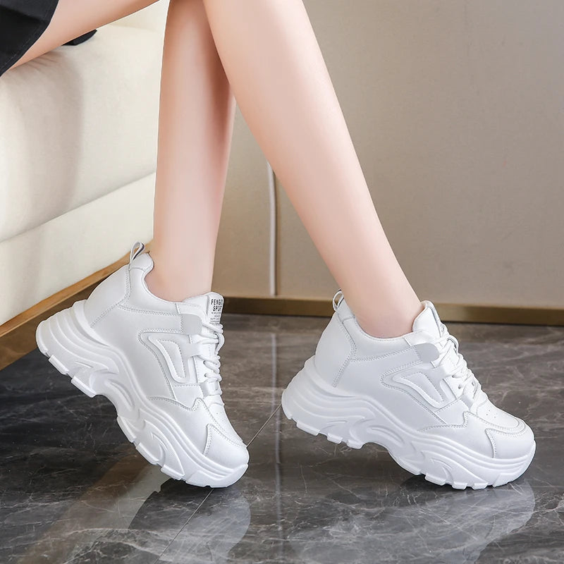 Platform Lace-Up Sneakers – White & Black