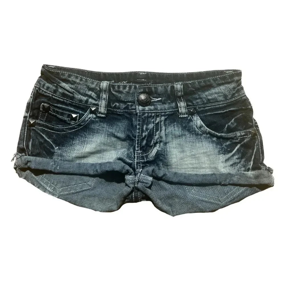 Short en Denim Y2K Underground Taille Basse Délavé